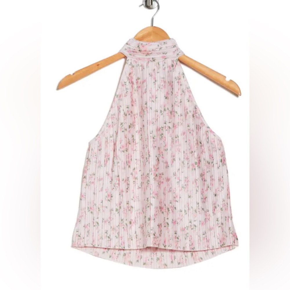 Floral Halter Neck Pleated Tank